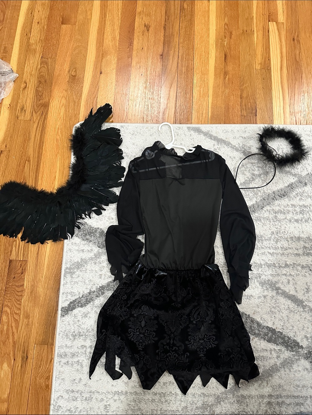 Black Angel Kids Halloween Costume Set with Feather Wings